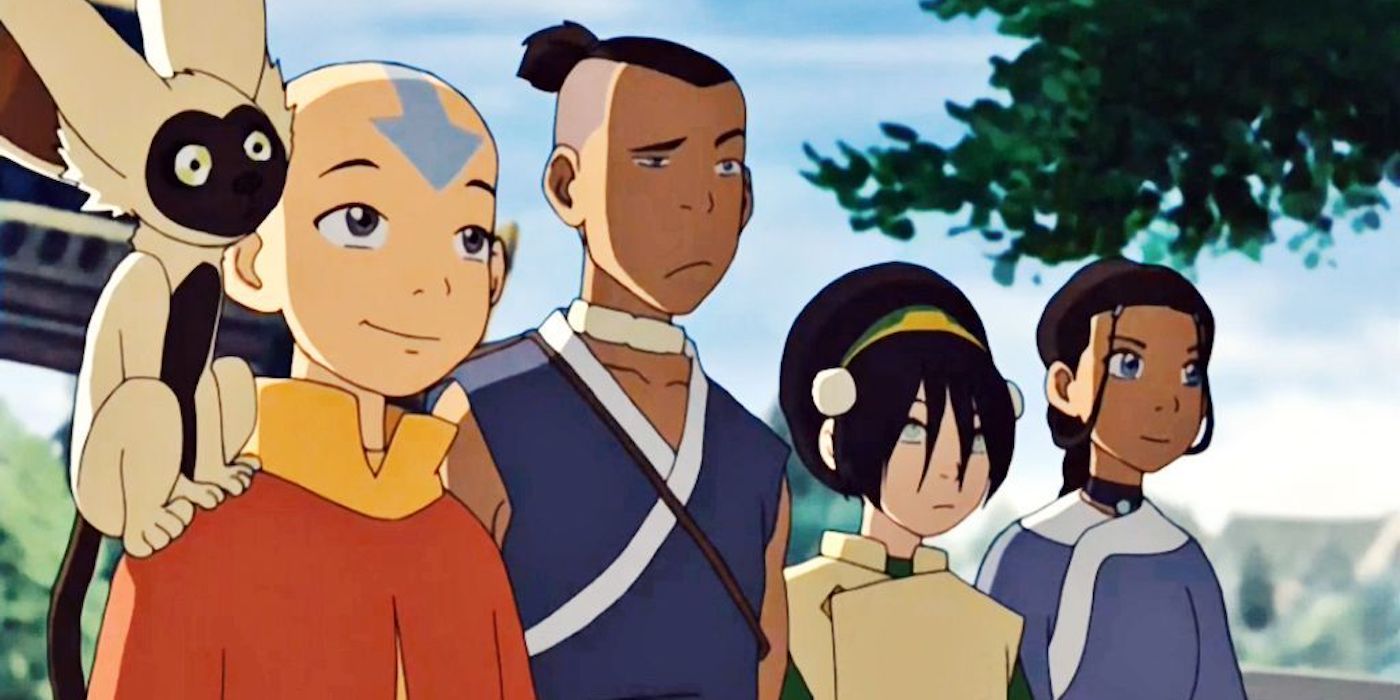 Aang, Momo, Sokka, Toph, and Katara in Avatar: The Last Airbender