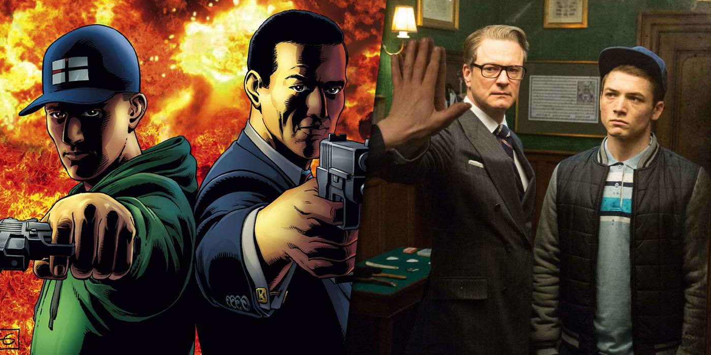 The Secret Service comic and Kingsman movie split image