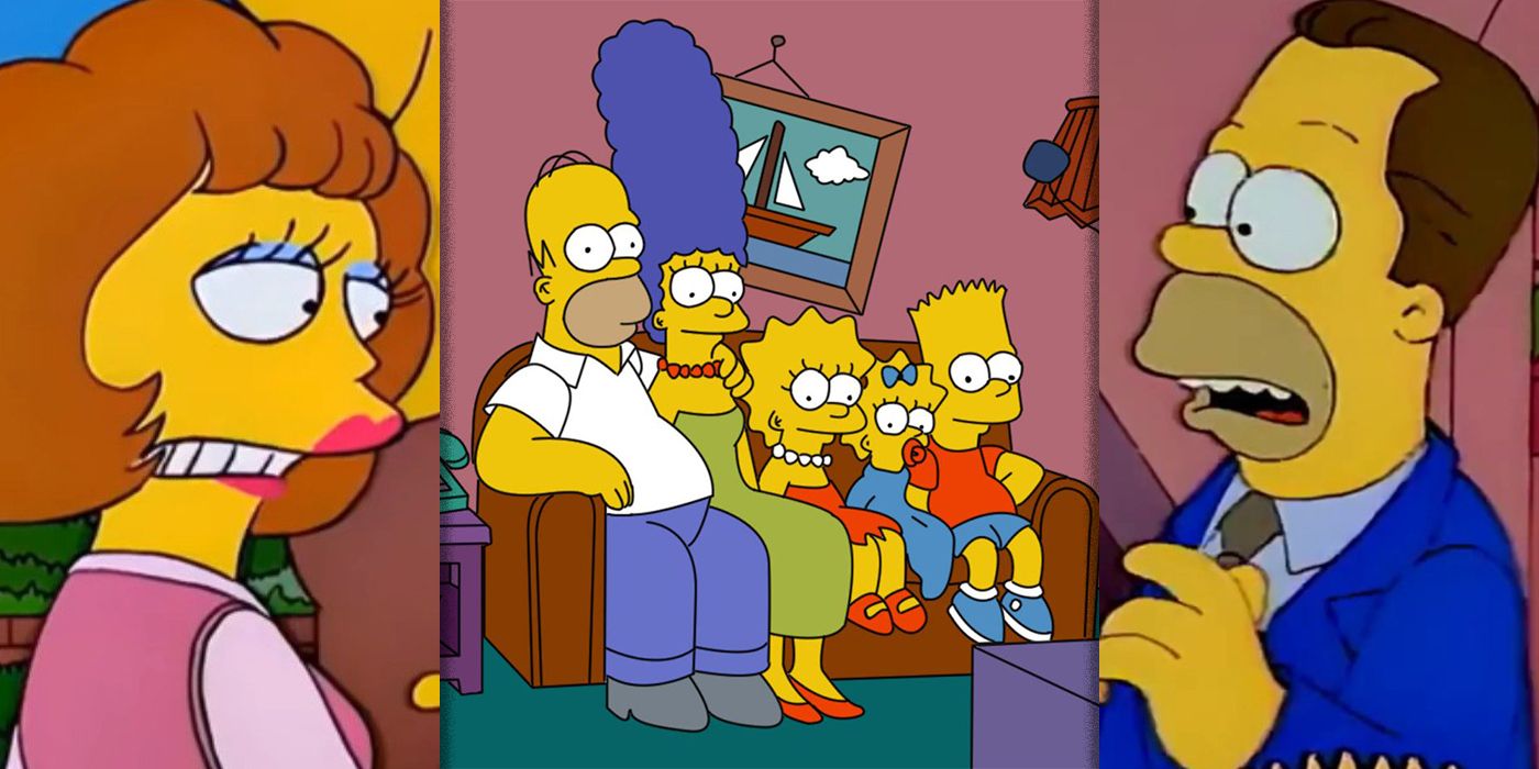 Split image of various characters from The Simpsons