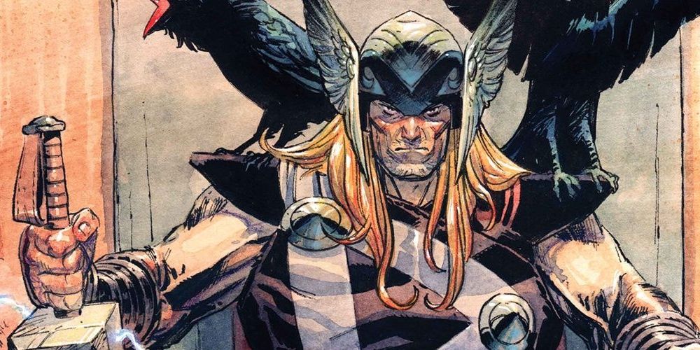 Thor sitting on a throne as King in Marvel Comics