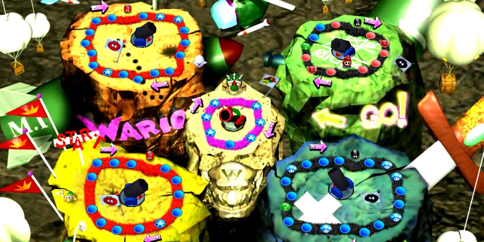 An overview of Wario's Battle Canyon from the first Mario Party
