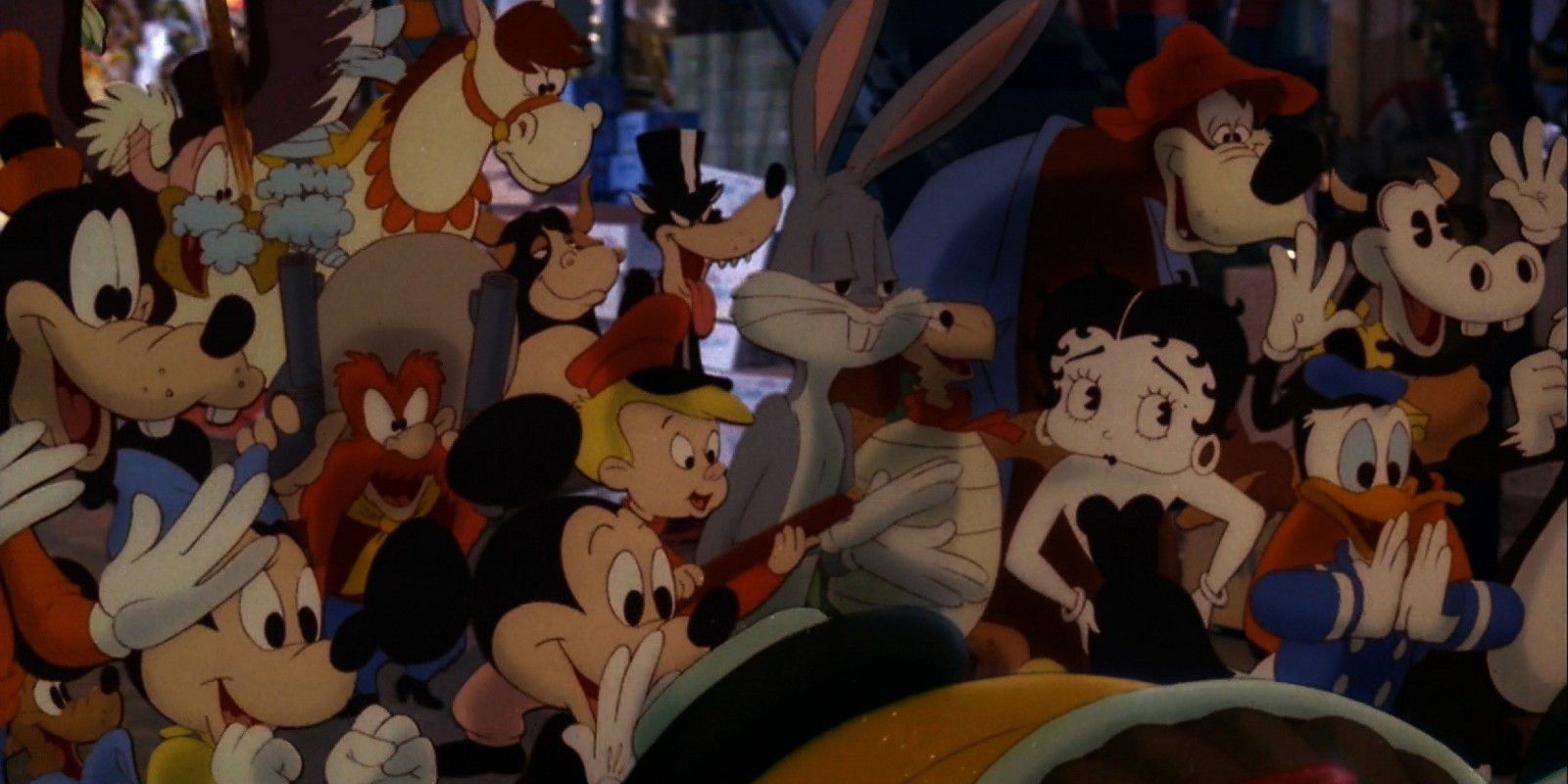 Mickey Mouse, Bugs Bunny, and Betty Boop in Who Framed Roger Rabbit