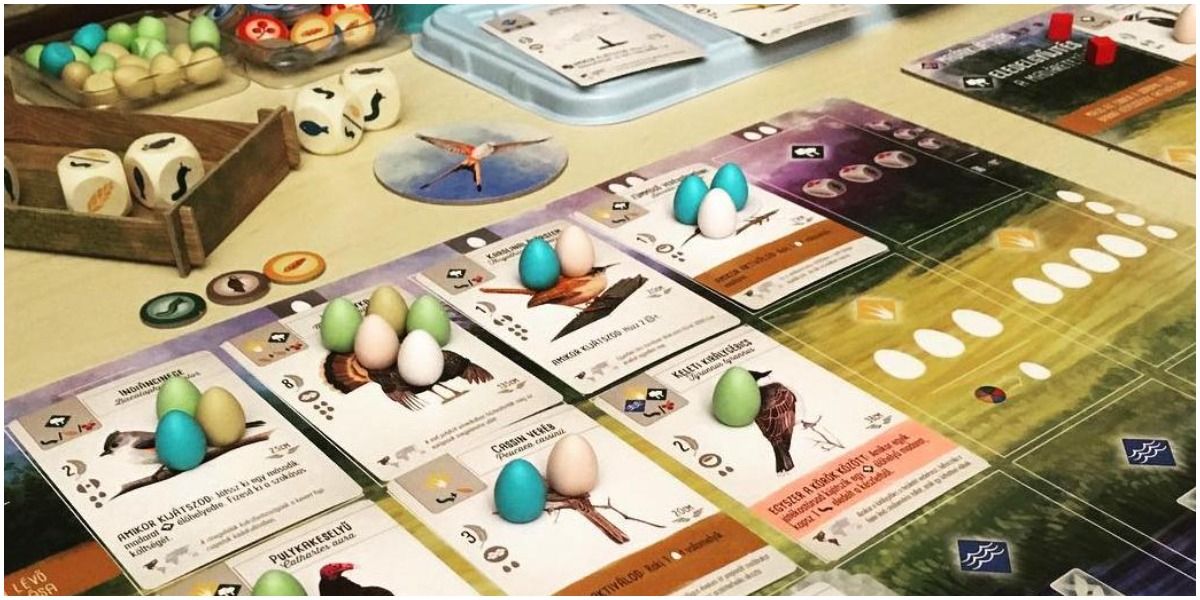 Egg tokens and bird cards from Wingspan Card Game