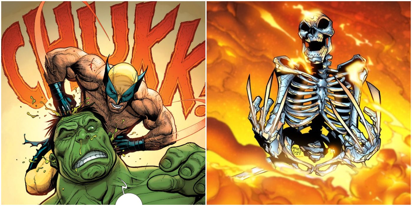 Wolverine Stabbing Hulk and his burnt out skeleton