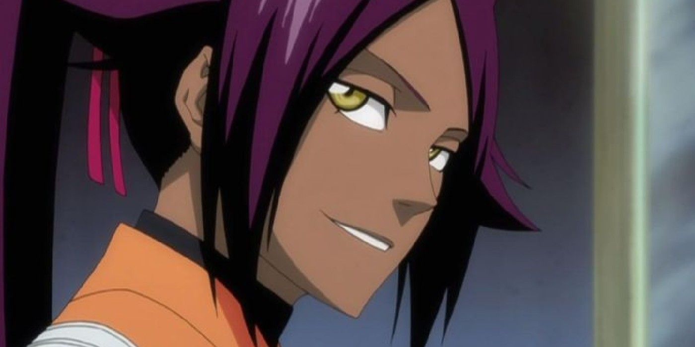 Yoruichi Shihoin grinning confidently in Bleach.