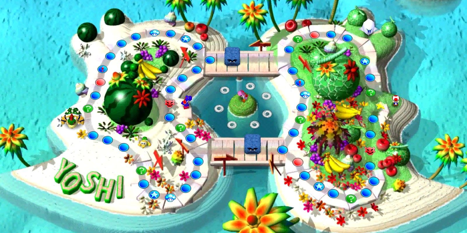 An overview of Yoshi's Tropical Island from the first Mario Party