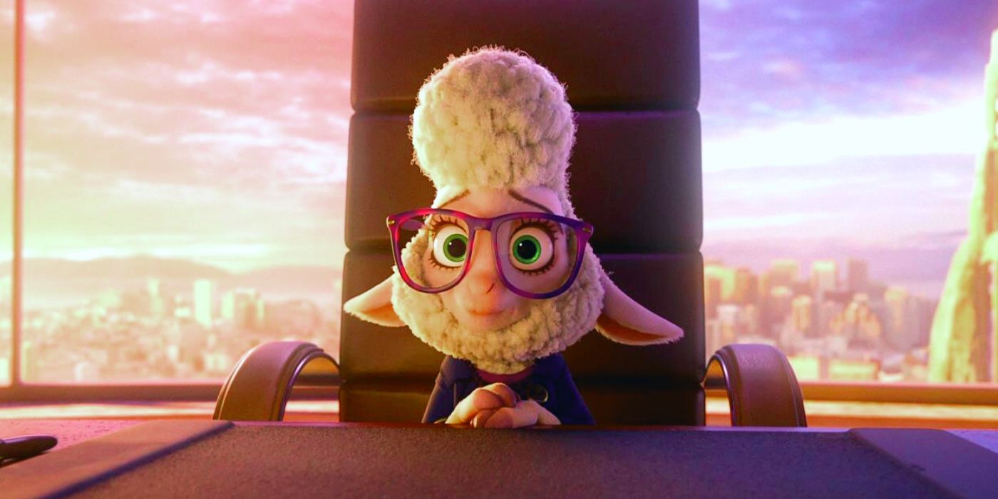 Dawn Bellwether sitting at the Mayor’s desk in Zootopia.