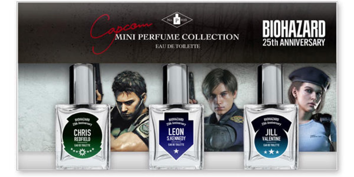 Resident Evil perfume, featuring fragrances inspired by Chris Redfield, Leon Kennedy and Jill Valentine.