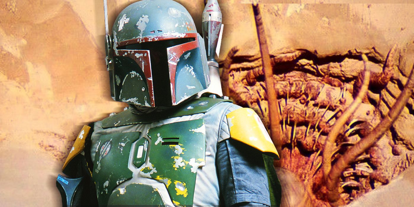 boba fett in front of sarlacc pit from star wars return of the jedi