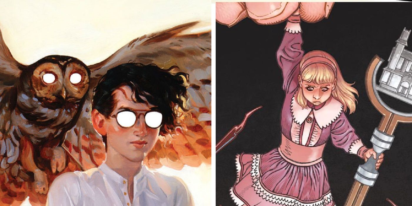 A split image with a still from books of magic on the left and locke and key on the right