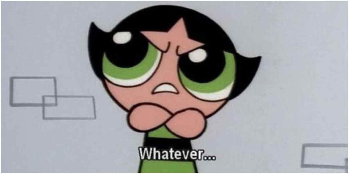 buttercup from the powerpuff girls frowning and crossing her arms