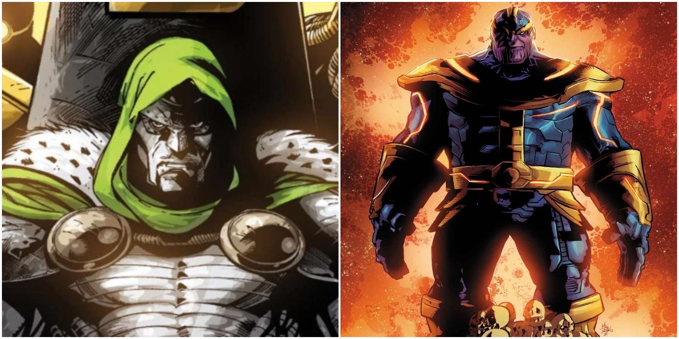 split image of doctor doom and thanos