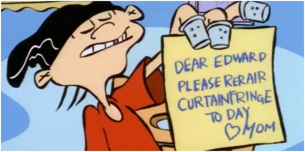 double d from ed edd n eddy holding up a sticky note from his mom