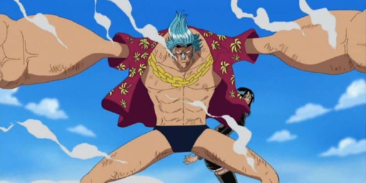 Franky protecting robin from gunfire