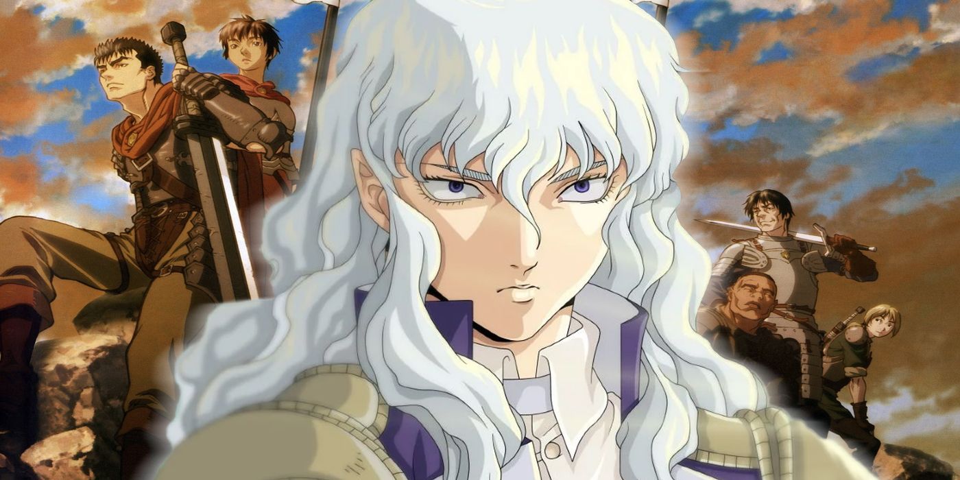 griffith in front of band of the hawk from berserk