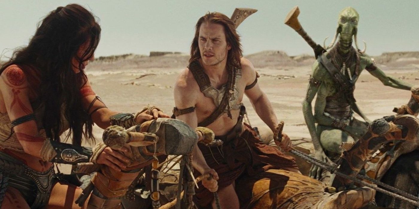 Taylor Kitsch as John Carter and Lynn Collins as Dejah Thoris in 2012's John Carter. 