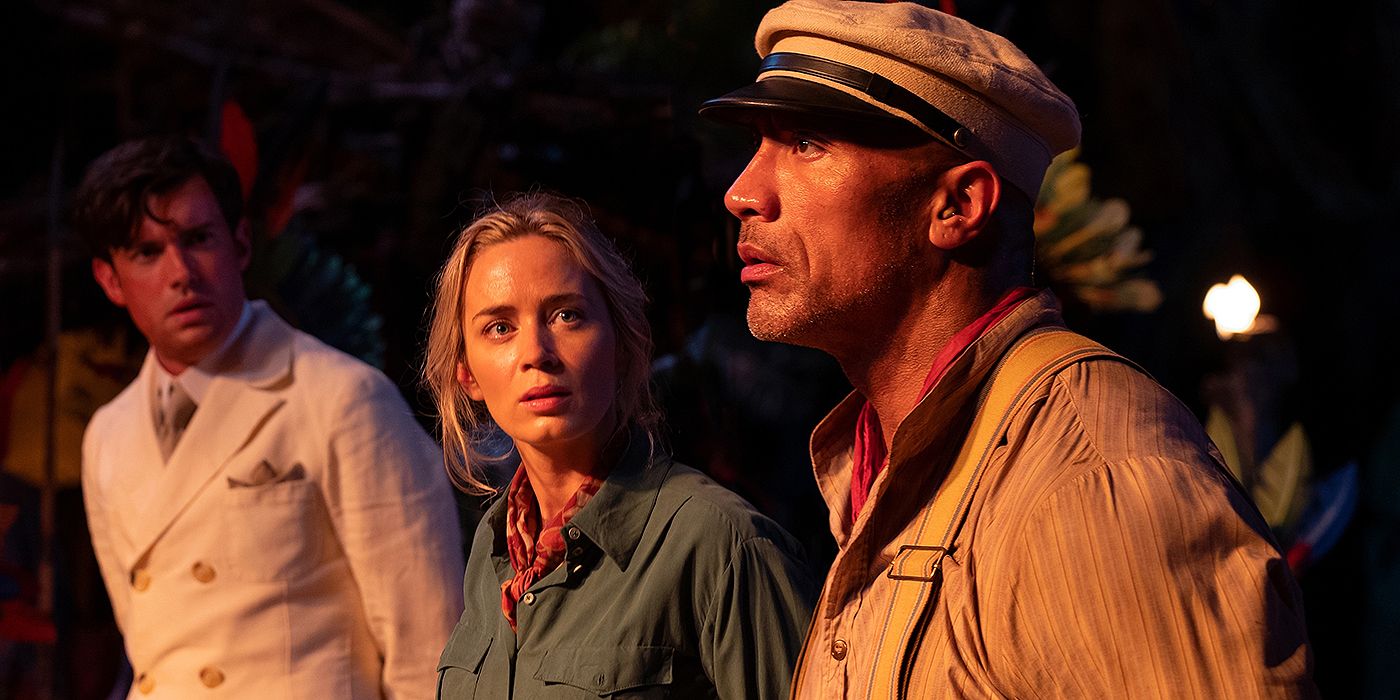 Jack Whitehall, Emily Blunt and Dwayne Johnson in Jungle Cruise