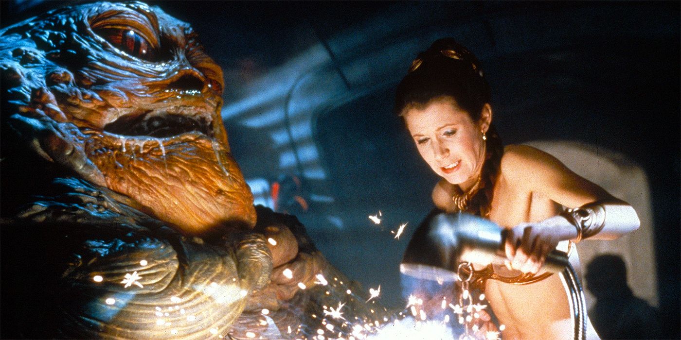 Leia attacks and kills Jabba the Hutt in Star Wars: Return of the Jedi