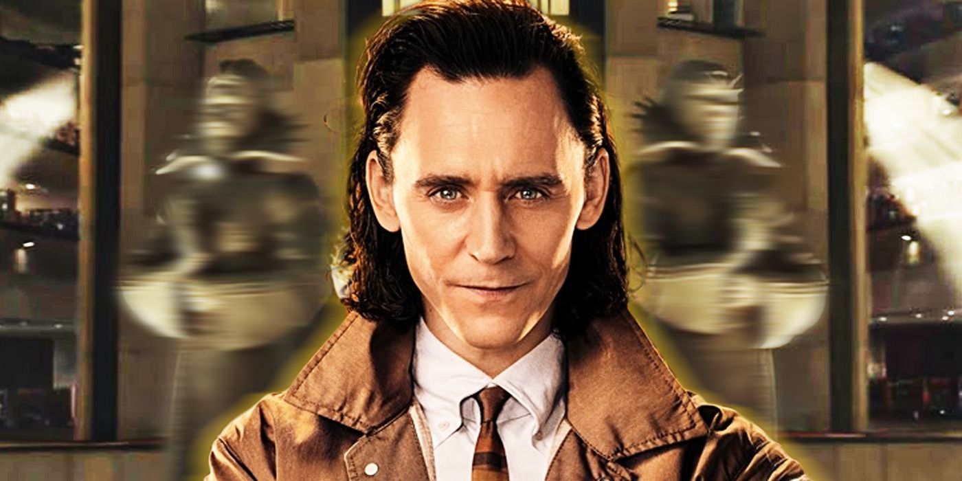 Loki in his Variant jacket superimposed over the TVA statues of the Time Keepers