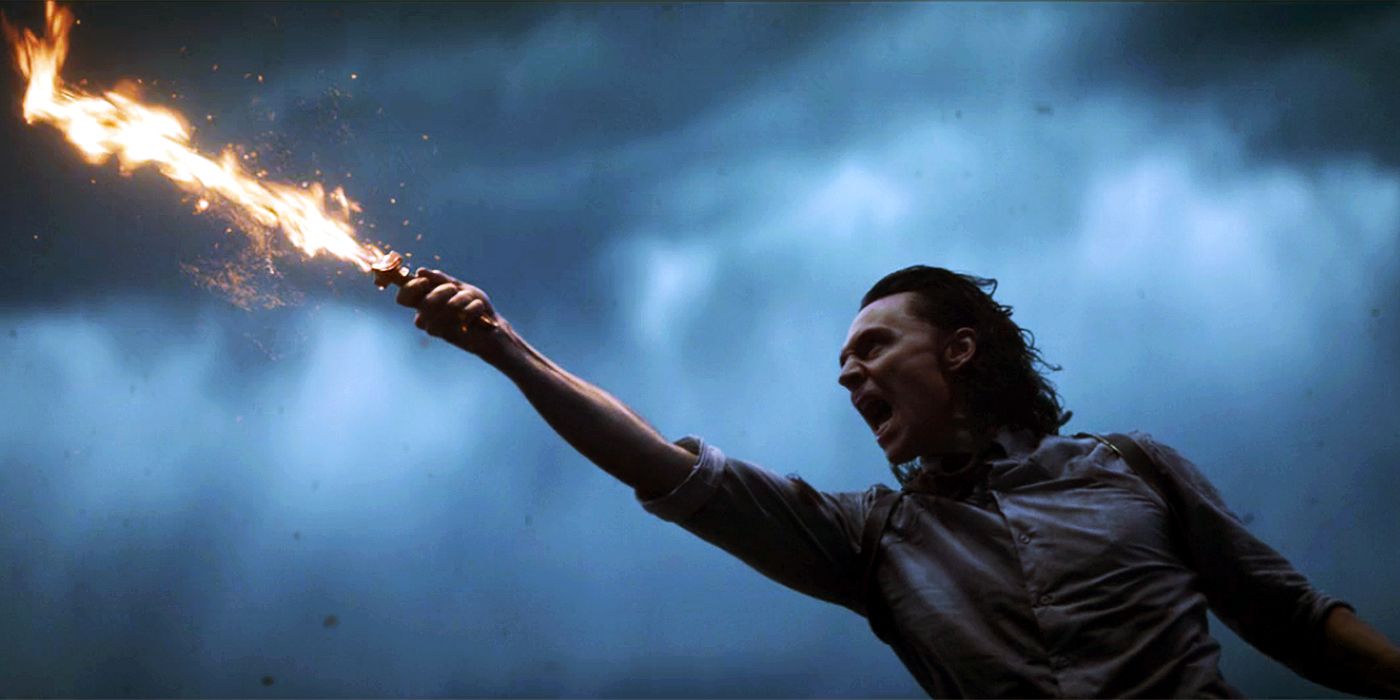 Tom Hiddleston as Loki with sword in Episode 5