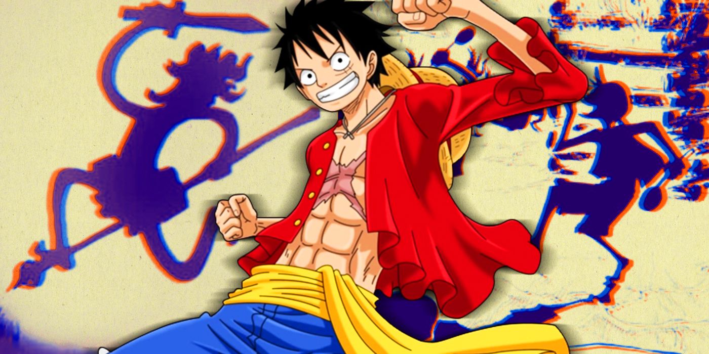 Luffy na frente do deus do sol Nika Shadow de One Piece