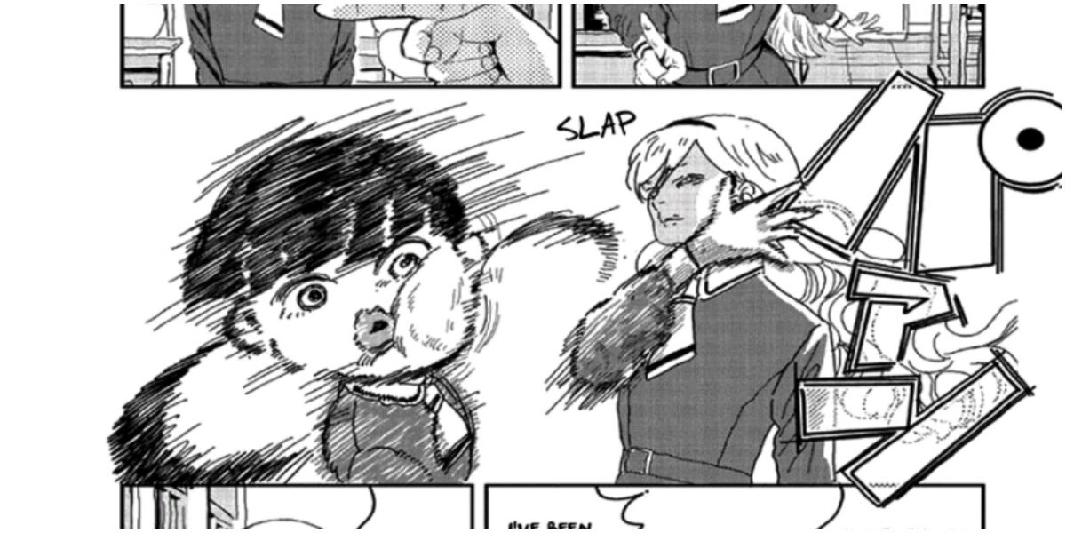 manga panel of olivia slapping hanako in asobi asobase