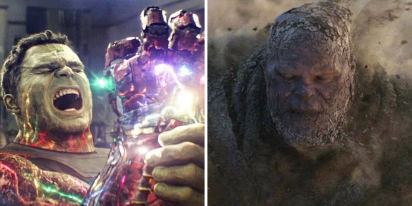 Professor Hulk performing a Snap &amp; Thanos dusting away