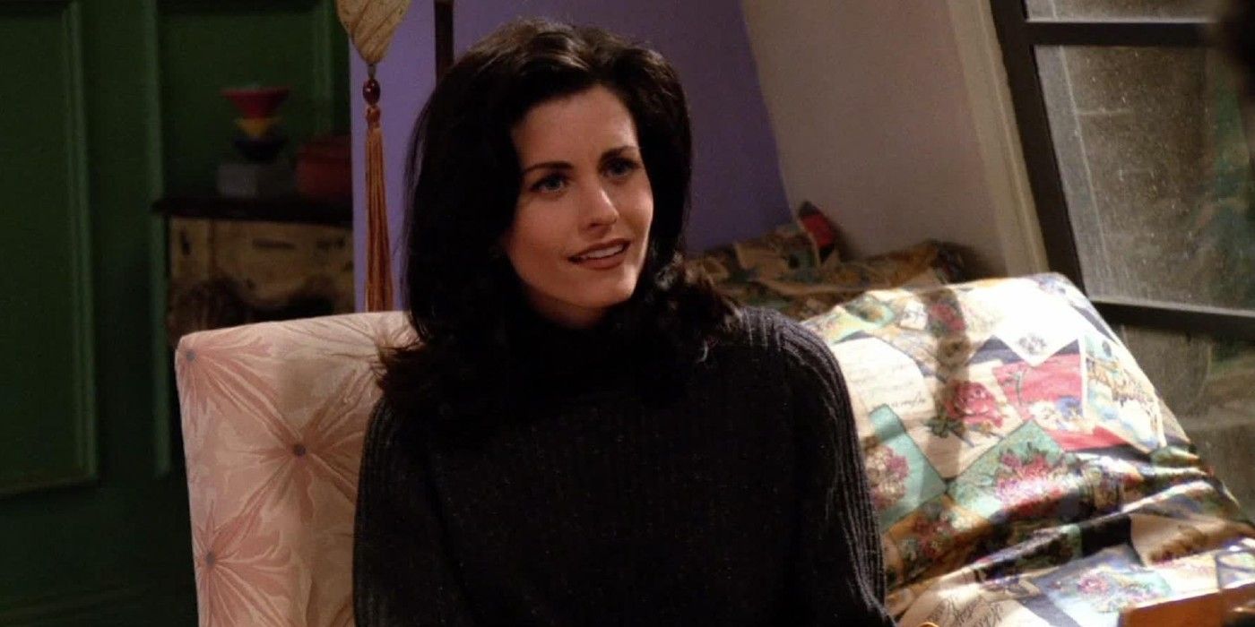 Monica sitting on a chair in Friends