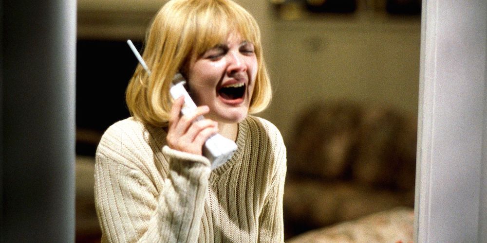 Drew Barrymore screaming on the phone in Scream