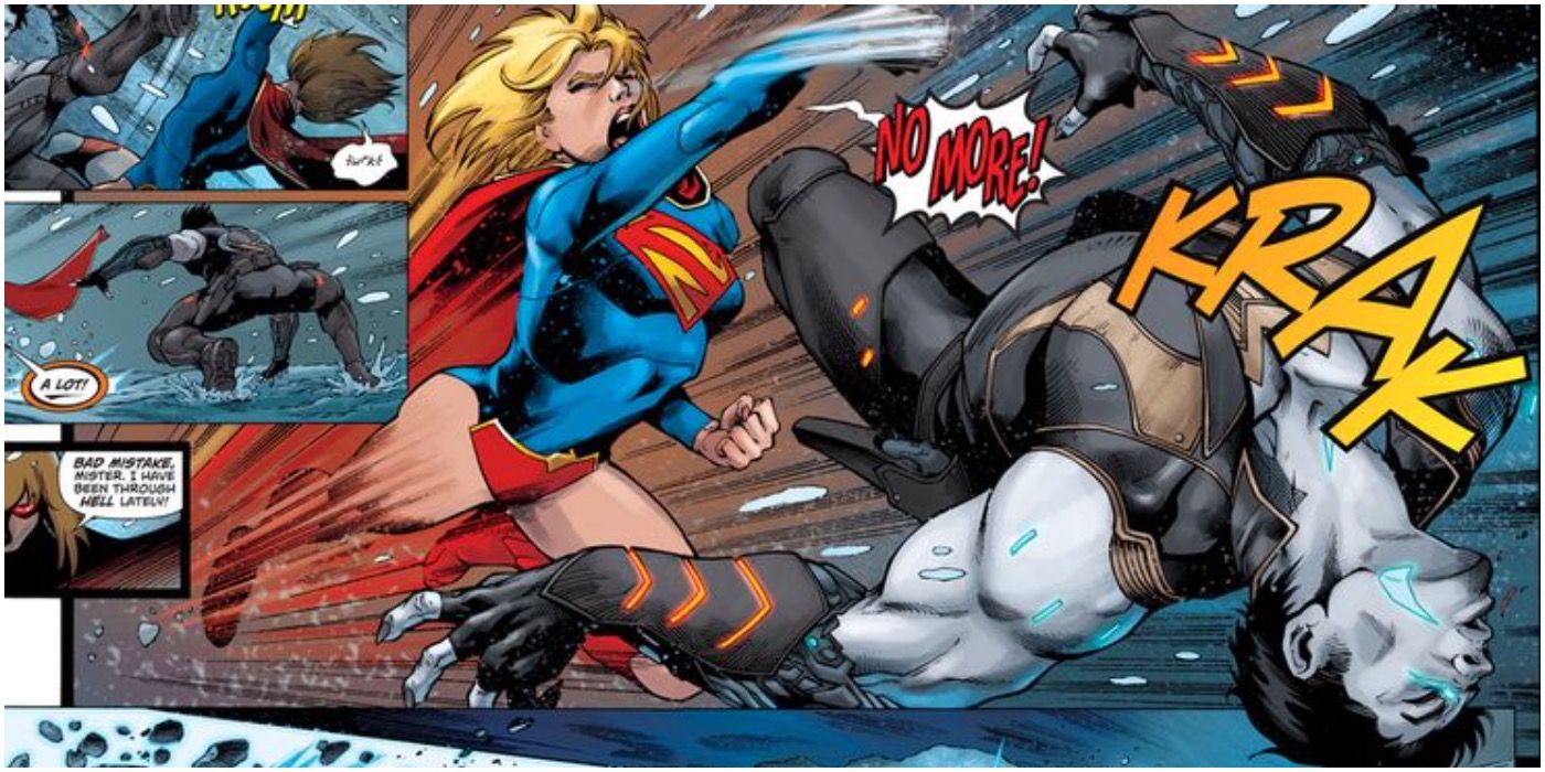 Supergirl punching Lobo