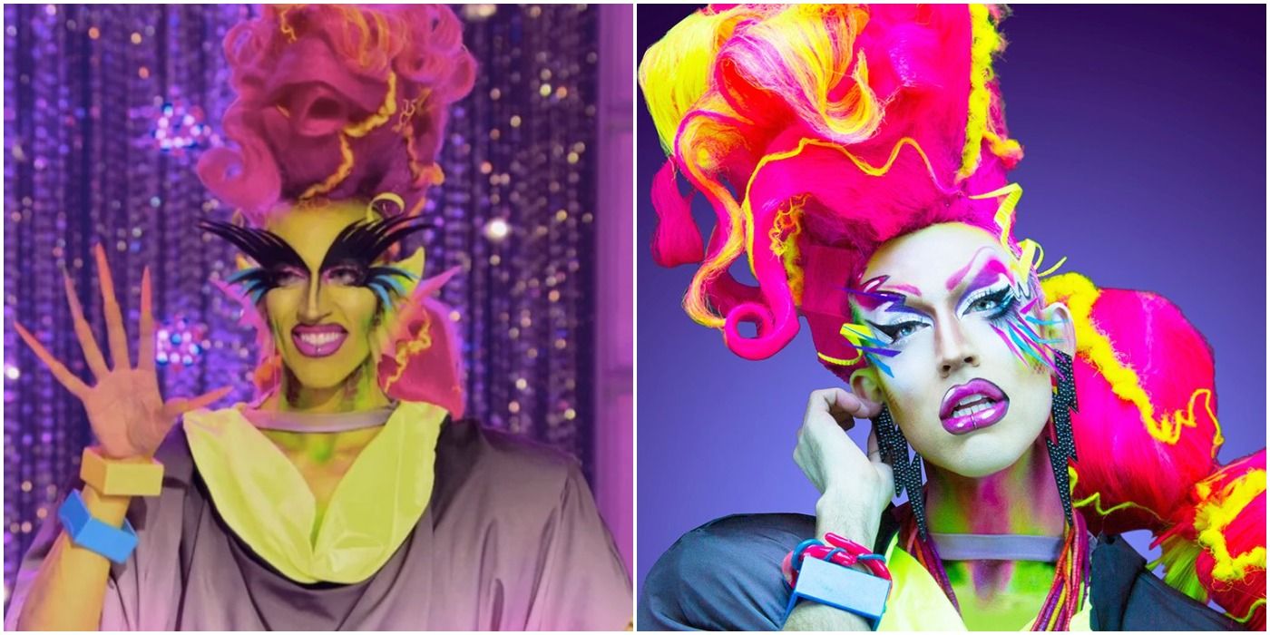 Collage of Acid's Neon Queen Lewk on the Runway and on Print