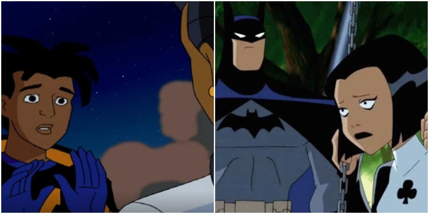 Split image showing Batman and Superman from the DCAU.