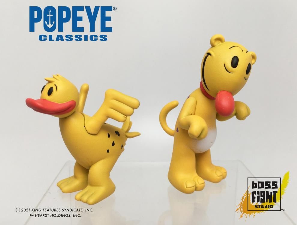 Eugene the Jeep and Bernice the Whiffle Hen, from Boss Fight Studio's Popeye Classics toyline.
