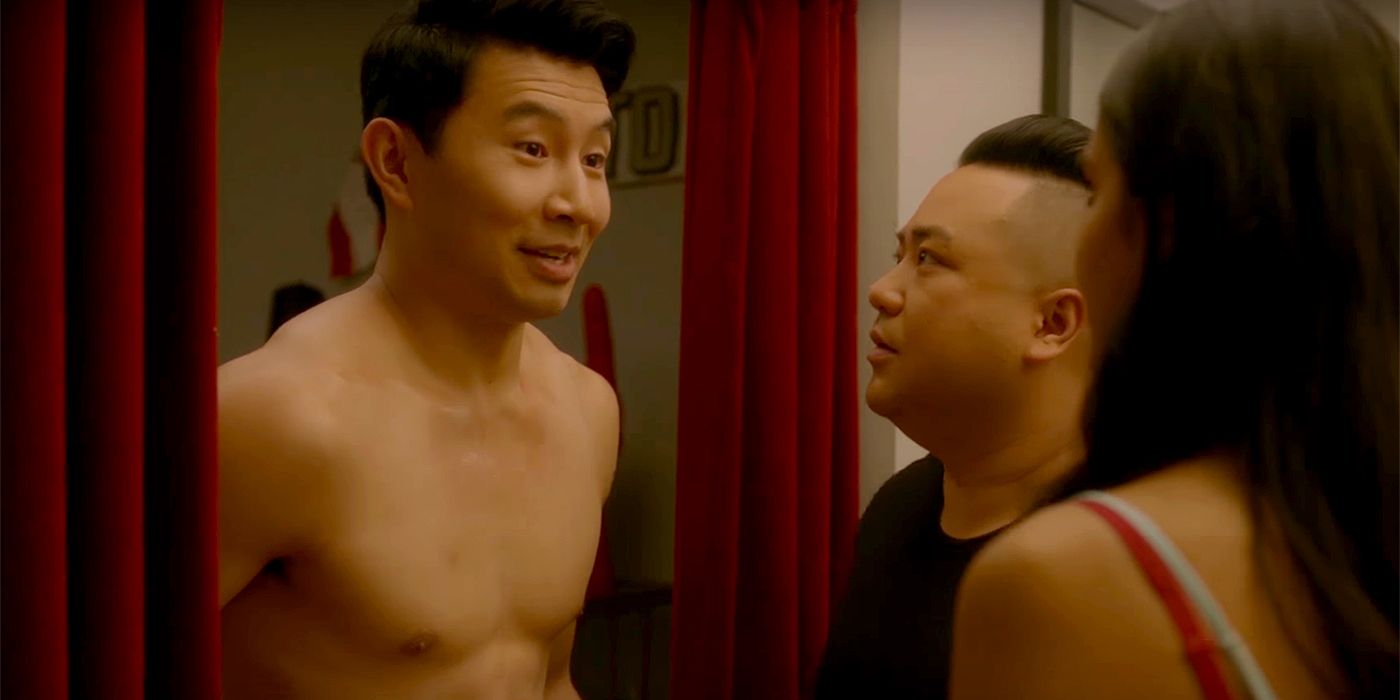 Simu Liu as a shirtless Jung in Kim's Convenience