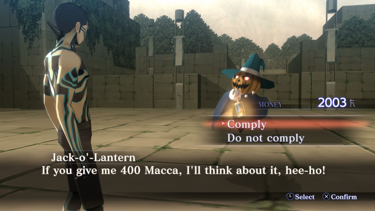The Demi-fiend attempts to recruit a Jack-O-Lantern via negotiation in Shin Megami Tensei III: Nocturne