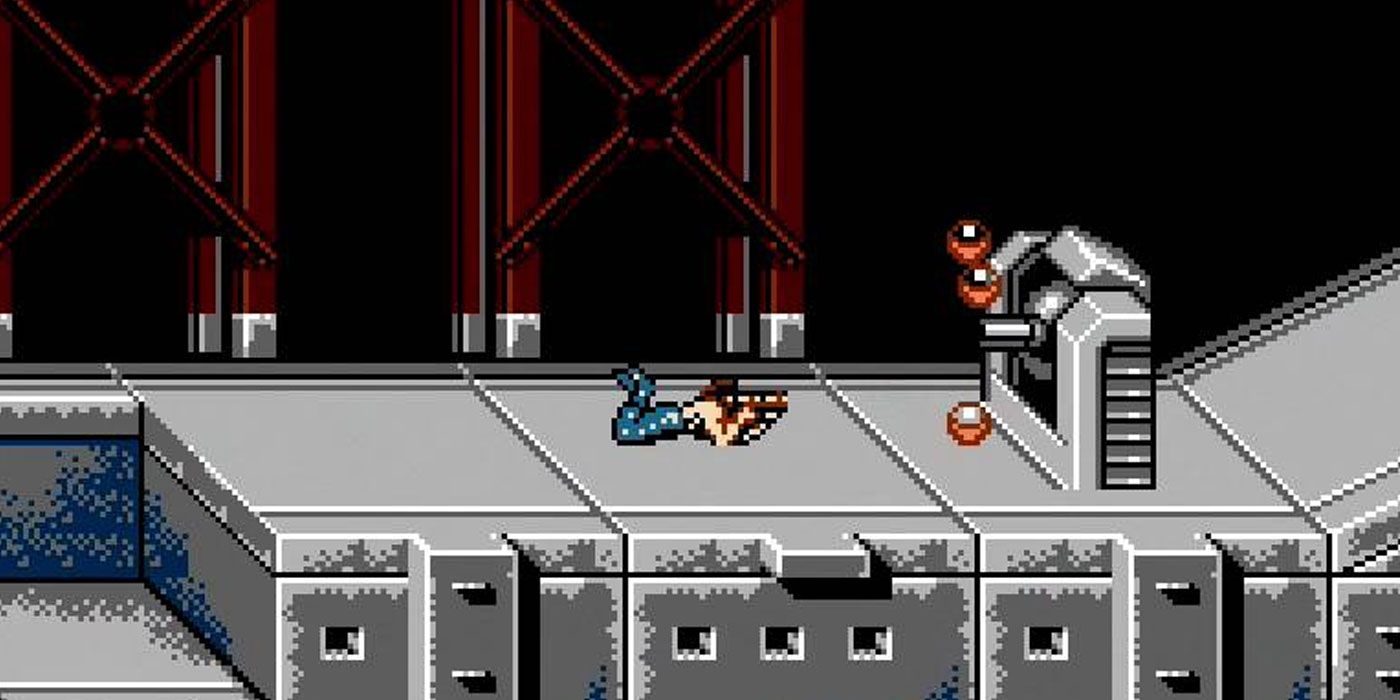 The player faces off with a turret in Super Contra