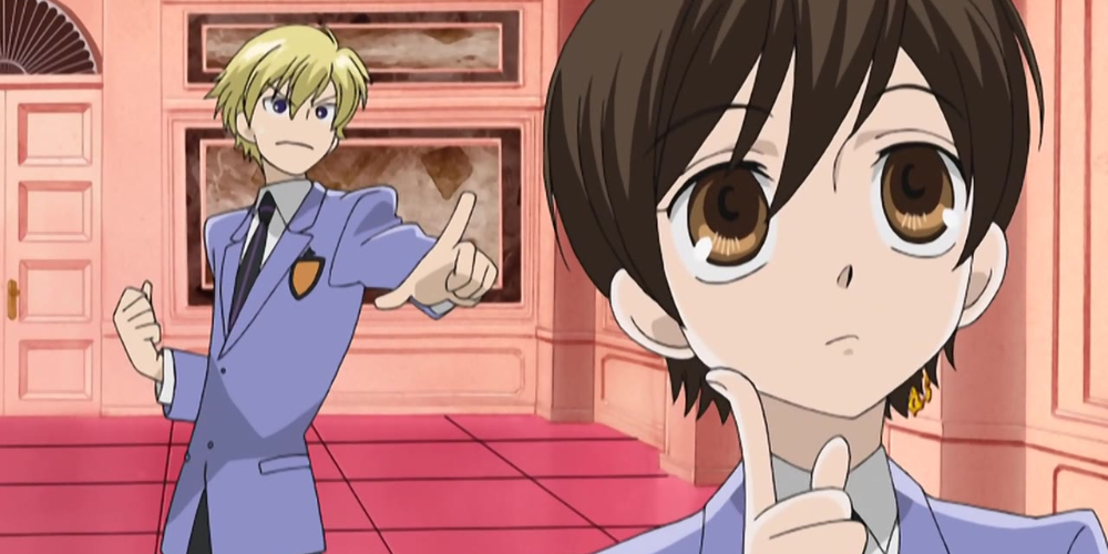 tamaki pointing at haruhi ouran 