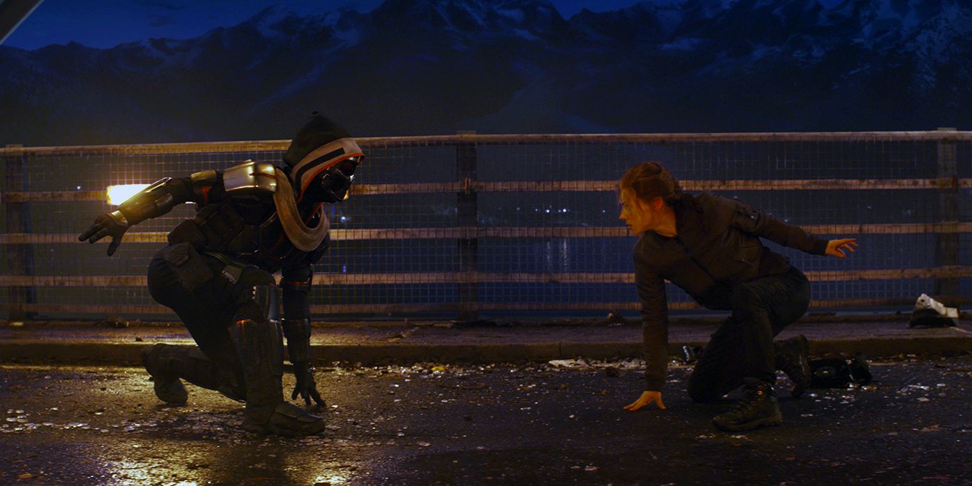 Taskmaster and Scarlett Johansson's Natasha Romanoff in Black Widow