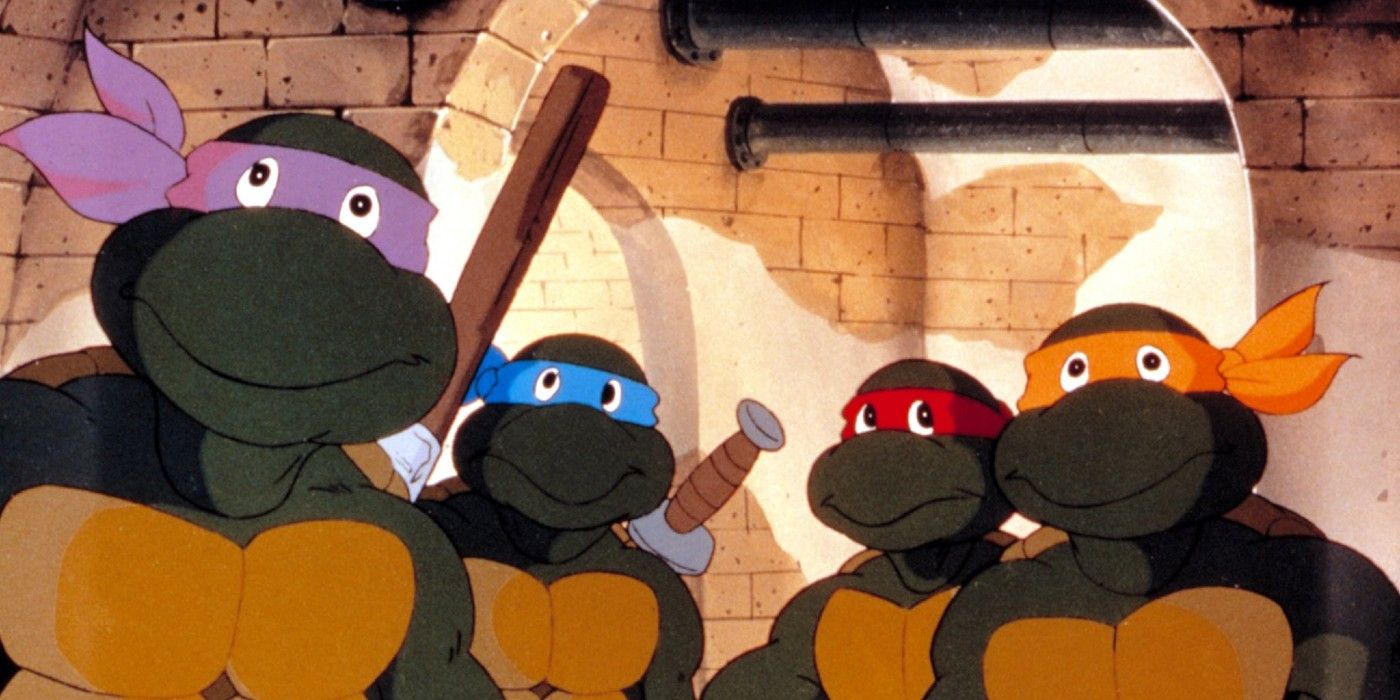Série de televisão TMNT 1987 mostrando Donatello, Leonardo, Raphael e Michelangelo