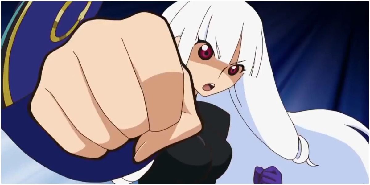 togame from katanagatari doing a cheerio punch