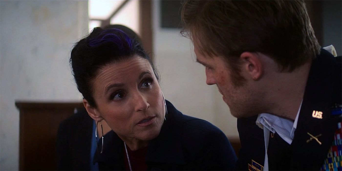 Julia Louis-Dreyfus as Valentina and Wyatt Russell as John Walker in The Falcon and the Winter Soldier