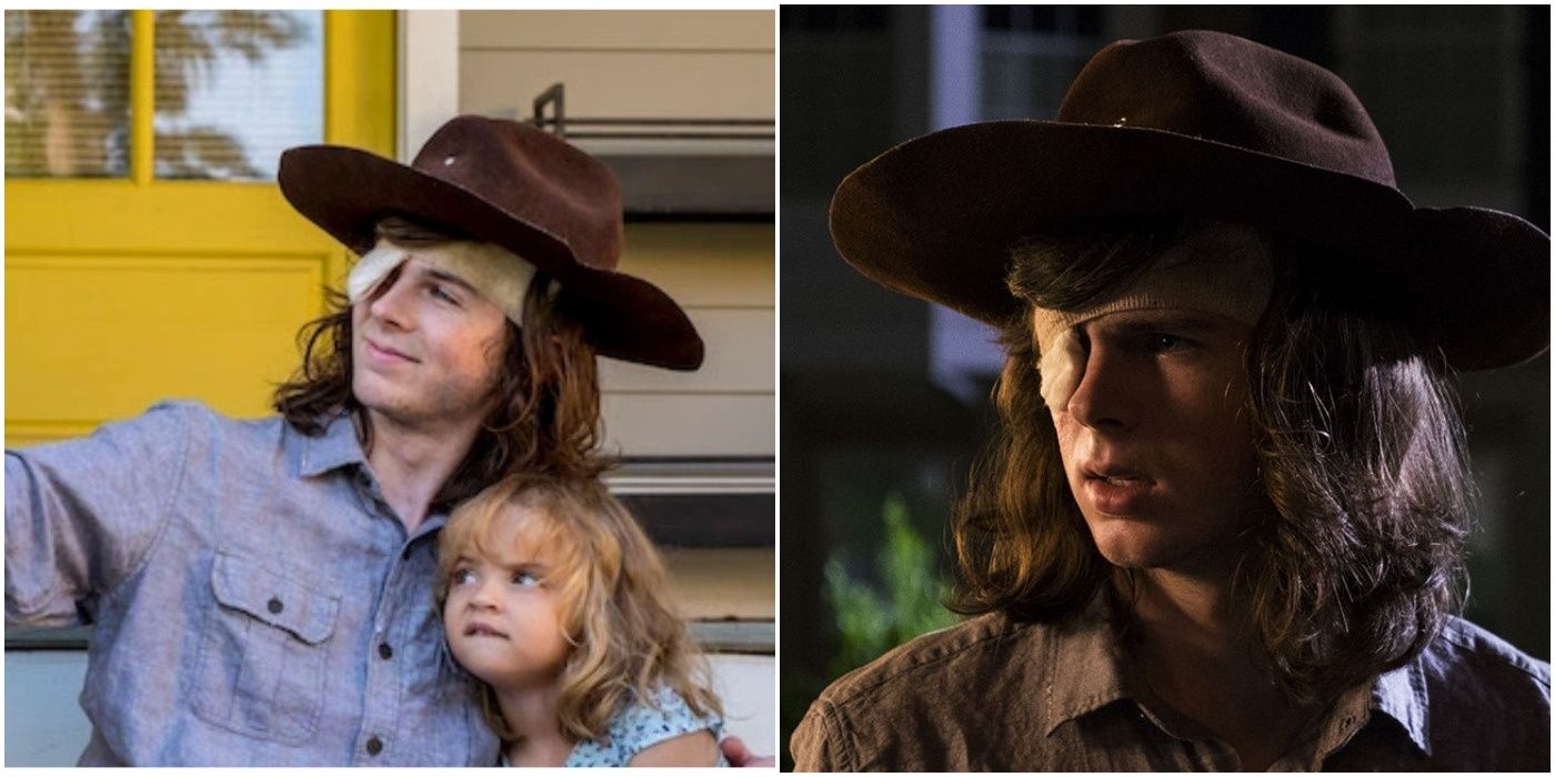 Carl Grimes taking a picture with his sister & Carl with an eye missing