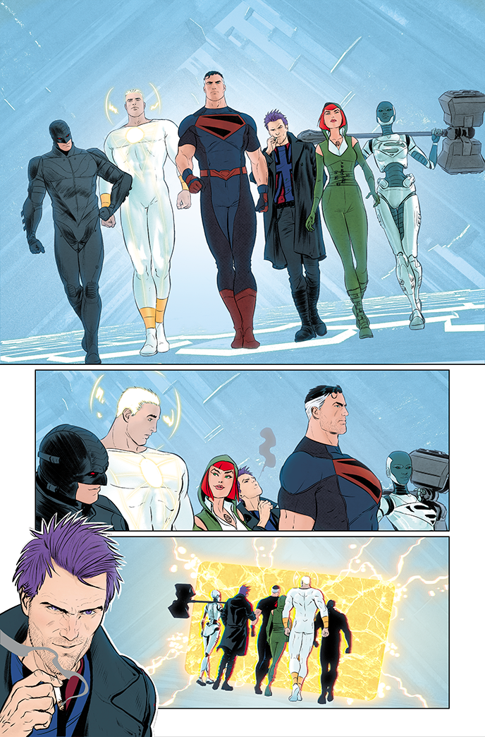 Image 4 of unlettered Superman and the Authority #3 preview, by Grant Morrison and Mikel Janin.