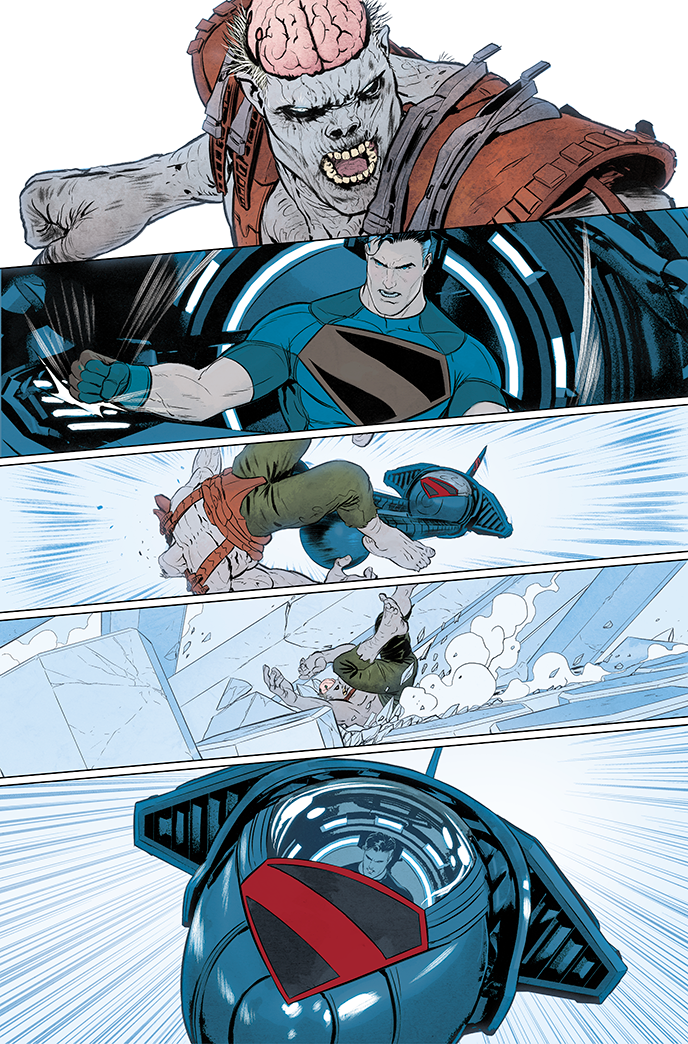 Image 7 of unlettered Superman and the Authority #3 preview, by Grant Morrison and Mikel Janin.