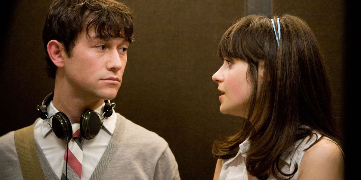 Tom and Summer talking in an elevator in 500 Days of Summer