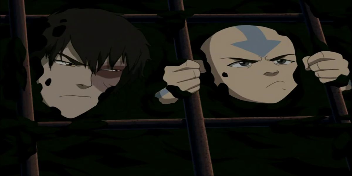 Aang and Zuko trapped in glue