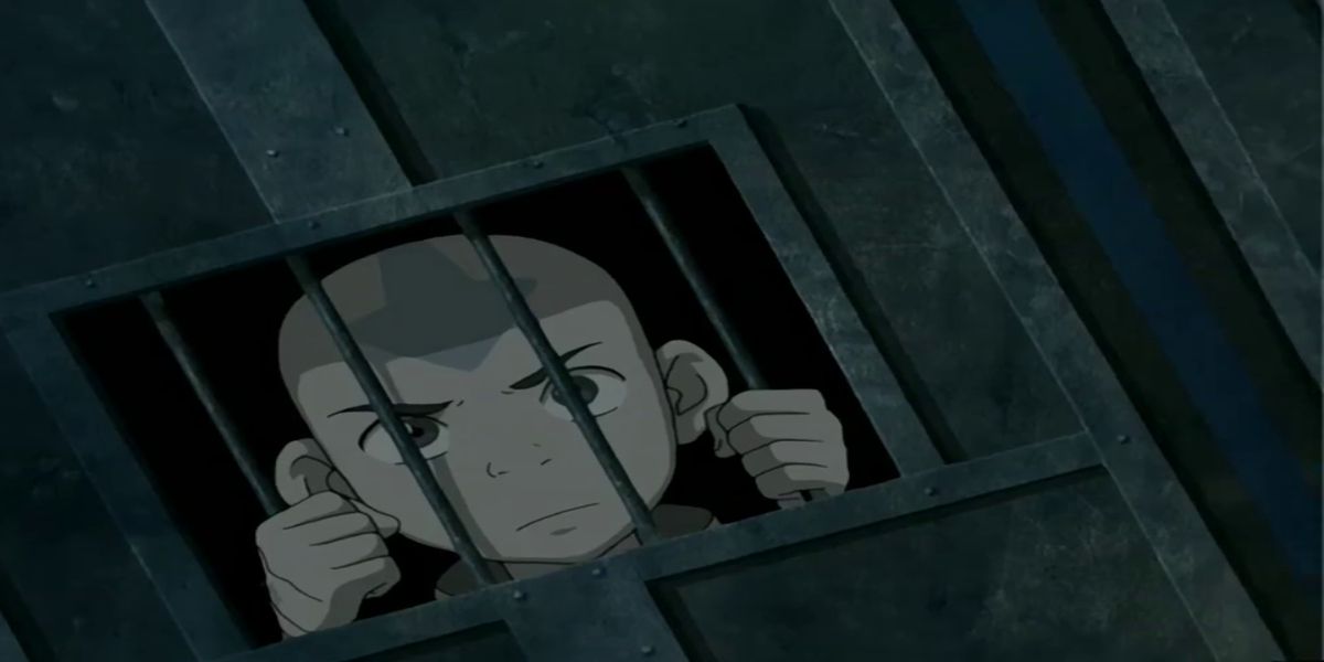 Aang trapped in a cage