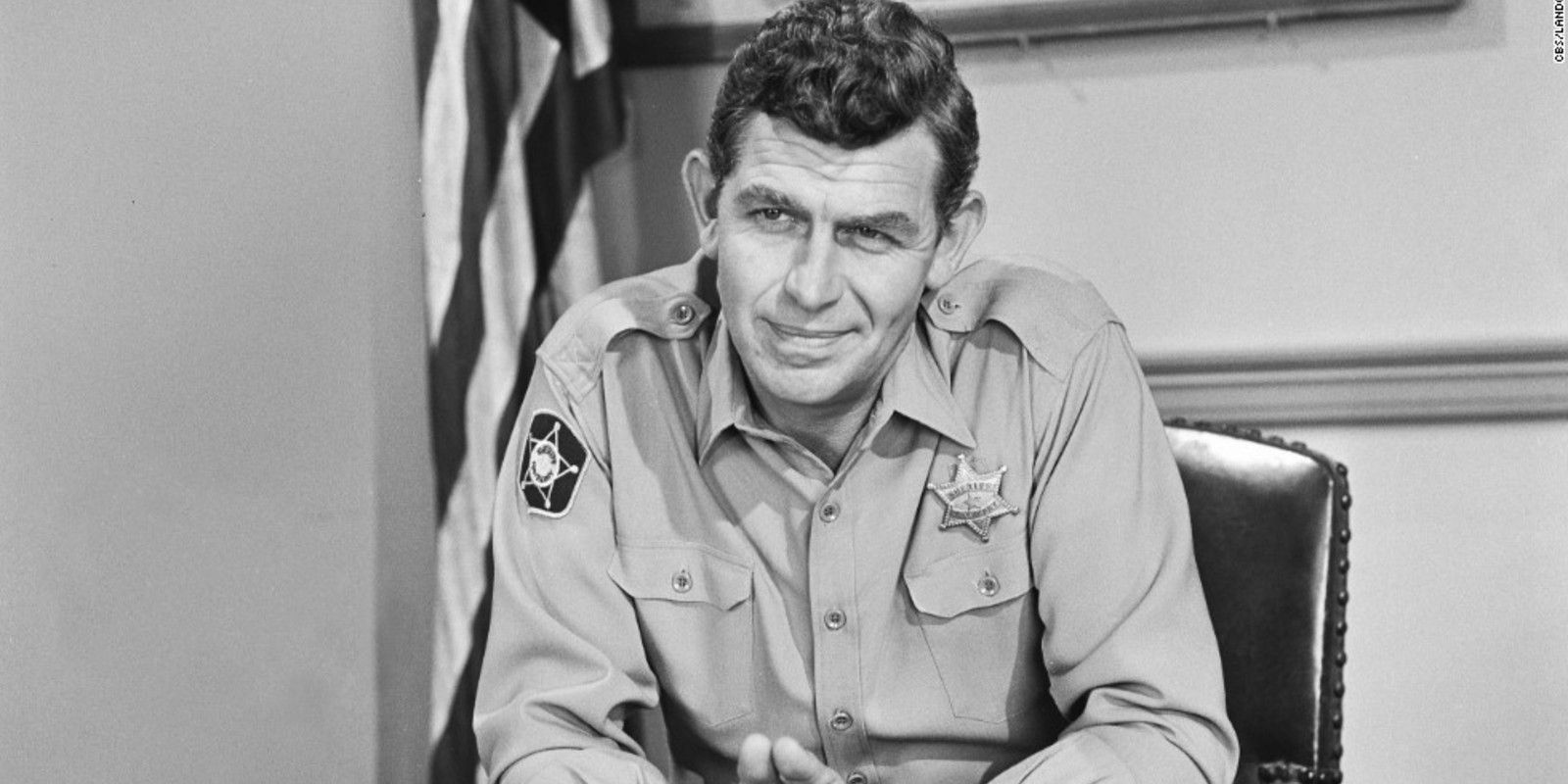 Andy Taylor, played by Andy Griffith, smiles in The Andy Griffith Show