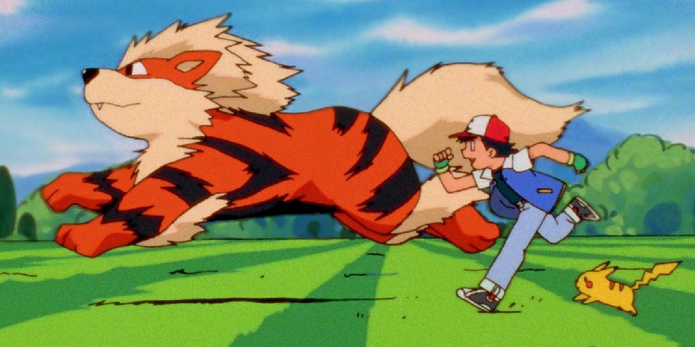 Ash running after Arcanine in the Pokemon anime opening
