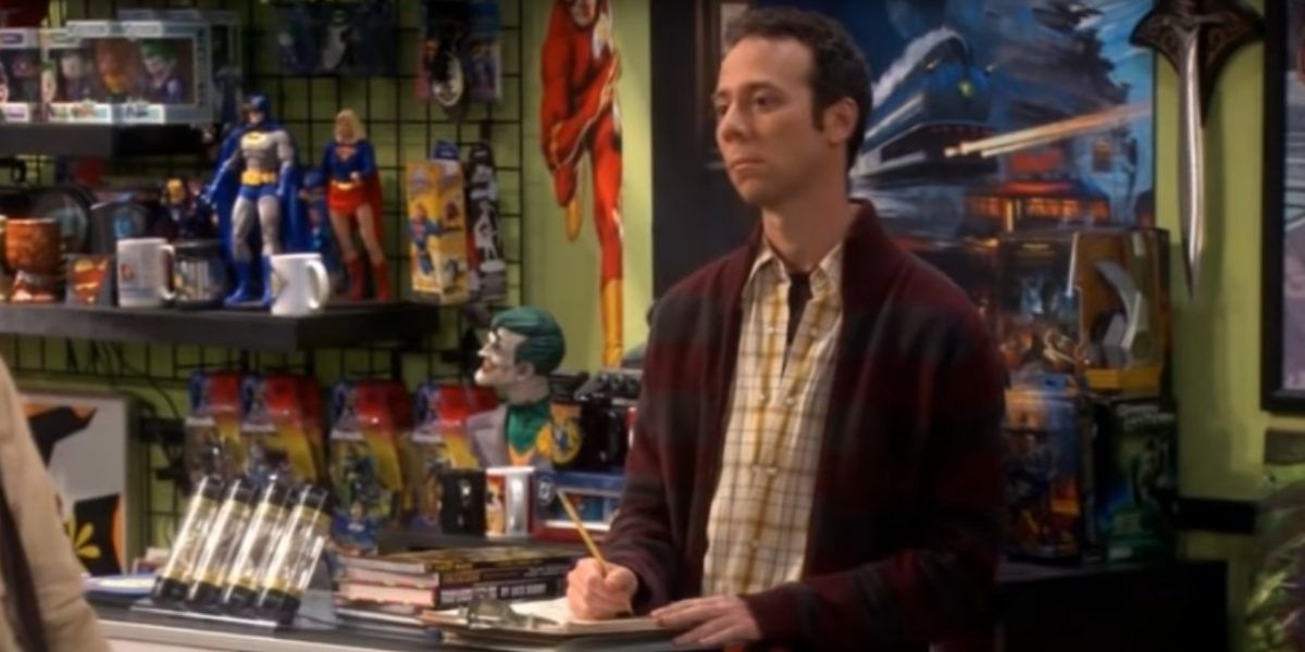 Stuart bloom in his comic book shop in The Big Bang Theory sitcom